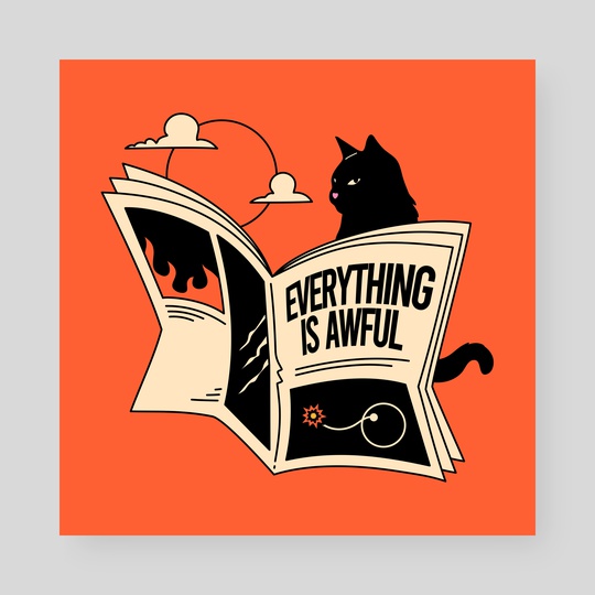 Everything is Awful Black Cat in orange by The Charcoal Cat Co.  