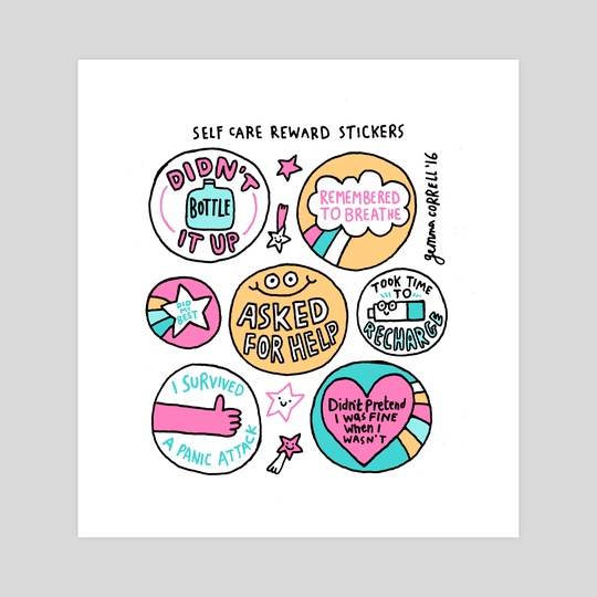 Self Care stickers by gemma correll