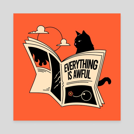 Everything is Awful Black Cat in orange by The Charcoal Cat Co.  