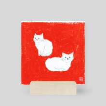 Two white cats - Mini Print by Kang EunYoung