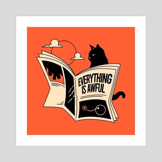 Everything is Awful Black Cat in orange by The Charcoal Cat Co.  