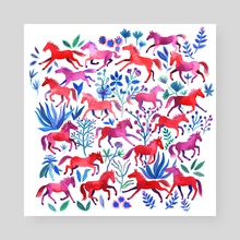 Red Ponies - Poster by Lisa Hanawalt