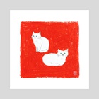 Two white cats - Art Print by Kang EunYoung