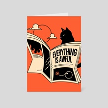 Everything is Awful Black Cat in orange - Card pack by The Charcoal Cat Co.  