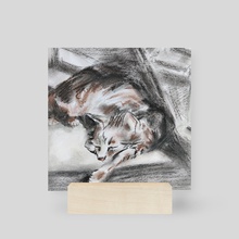 Cat Sleeping Under The Stairs - Mini Print by Jenny Jaybles