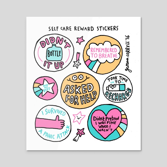 Self Care stickers by gemma correll