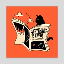 Everything is Awful Black Cat in orange - Canvas by The Charcoal Cat Co.  